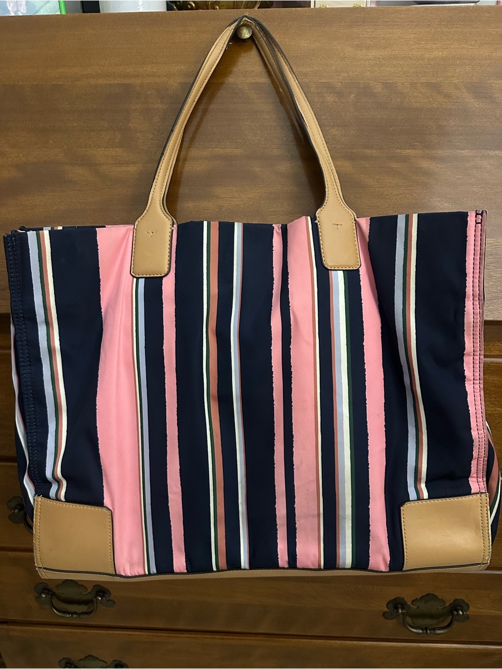 Tory Burch Striped Nylon Ella Tote Bag - Picture 2 of 6